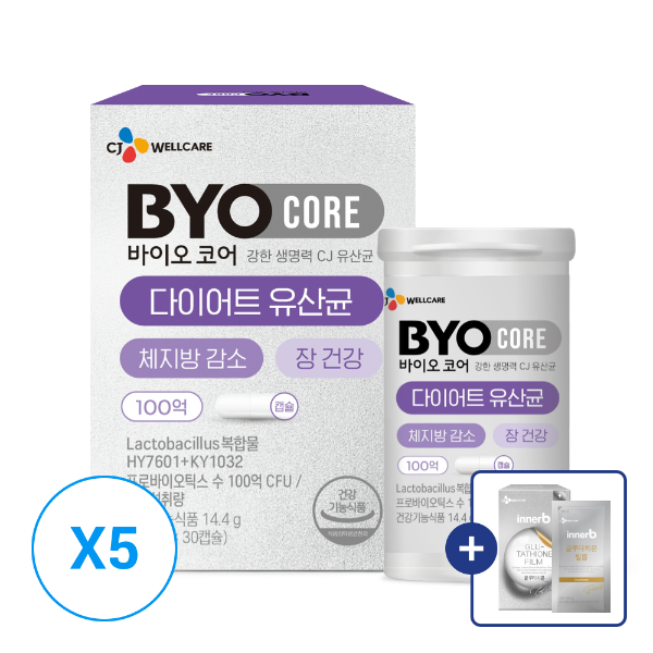 바이오코어 다이어트 유산균 30캡슐x5개+[증정]이너비 글루타치온 필름 30매